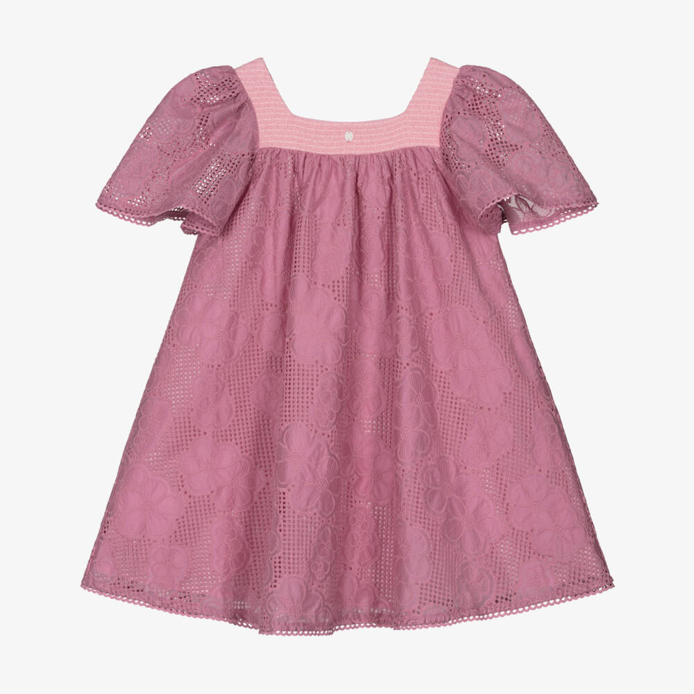 Patachou-Girls Pink Embroidered Floral Lace Dress | Childrensalon Outlet