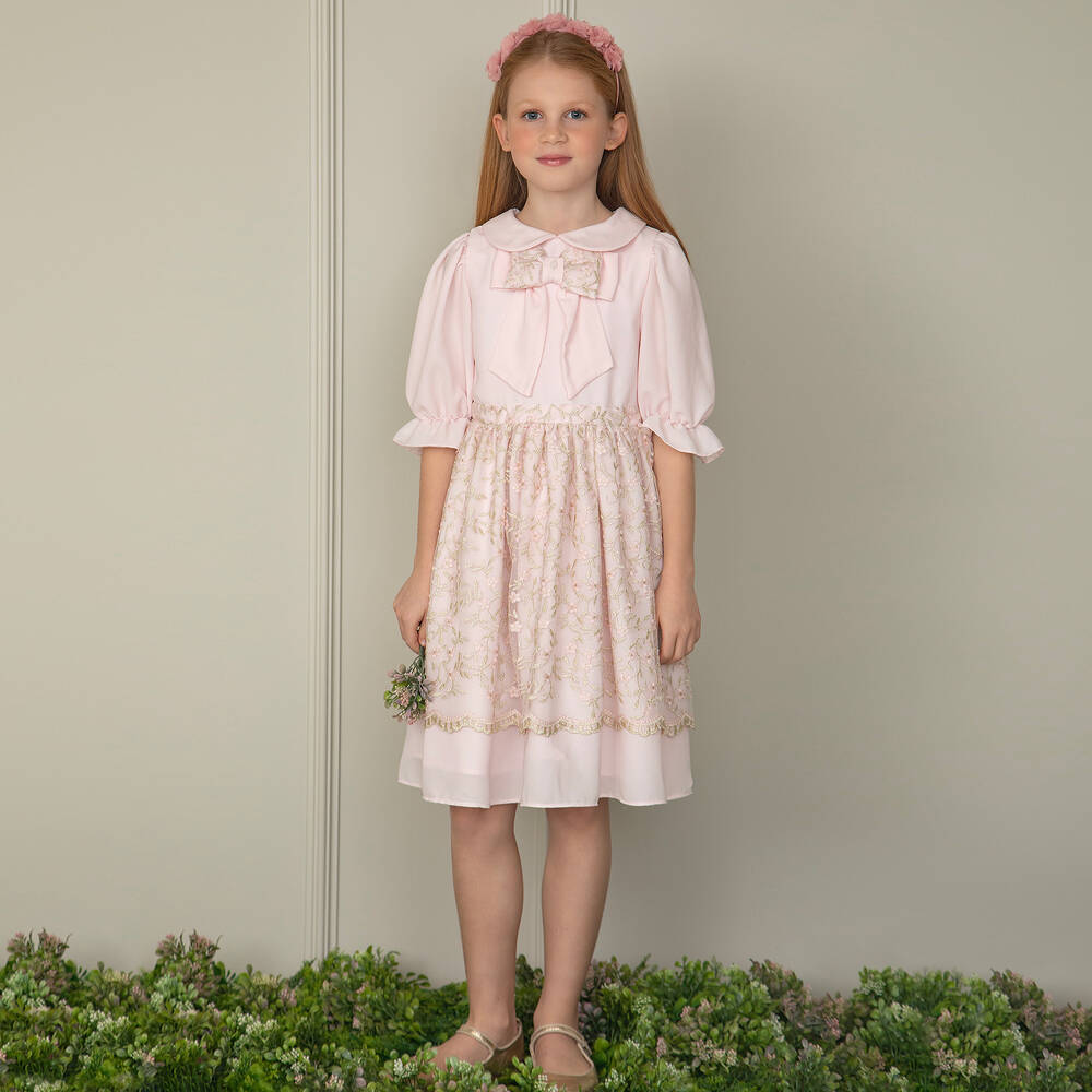 Patachou-Розовое платье из тюля с вышивкой для девочек | Childrensalon Outlet
