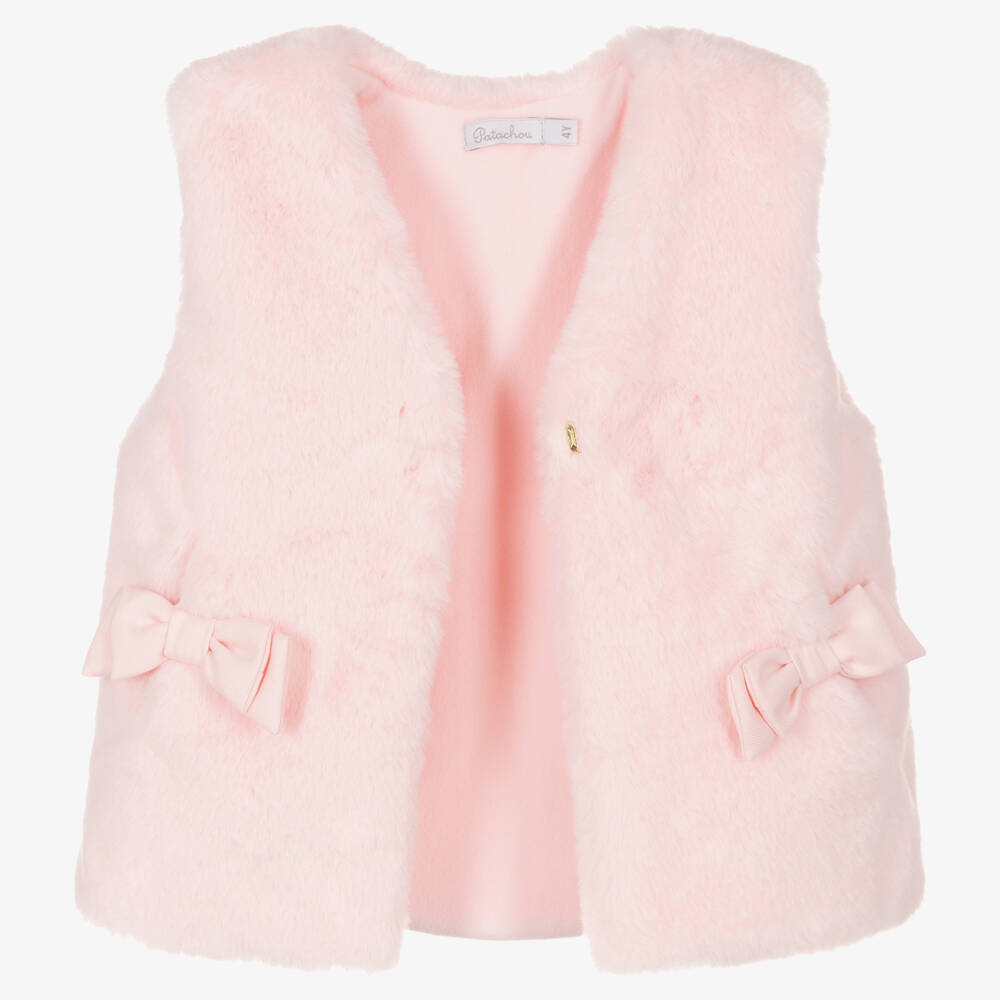 Patachou-Розовый жилет из искусственного меха с бантиками | Childrensalon Outlet
