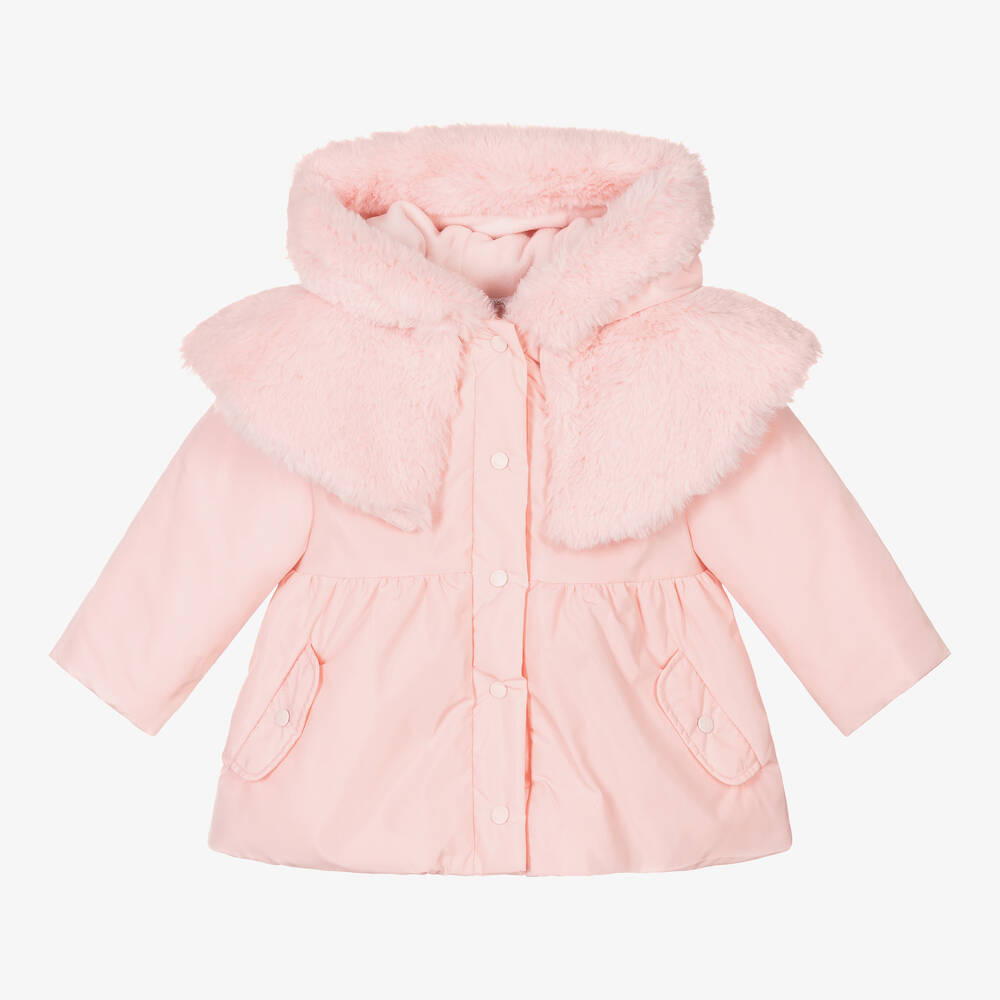 Patachou - Розовое пальто с широким воротником из искусственного меха | Childrensalon