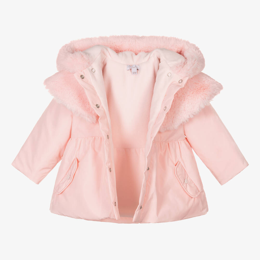 Patachou-Girls Pink Faux Fur Cape Coat | Childrensalon Outlet