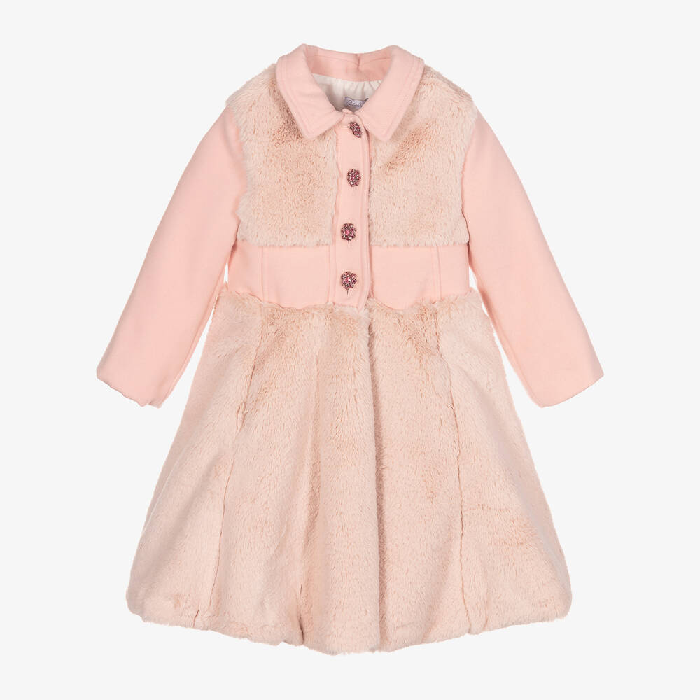 Patachou - Girls Pink Faux Fur Coat | Childrensalon