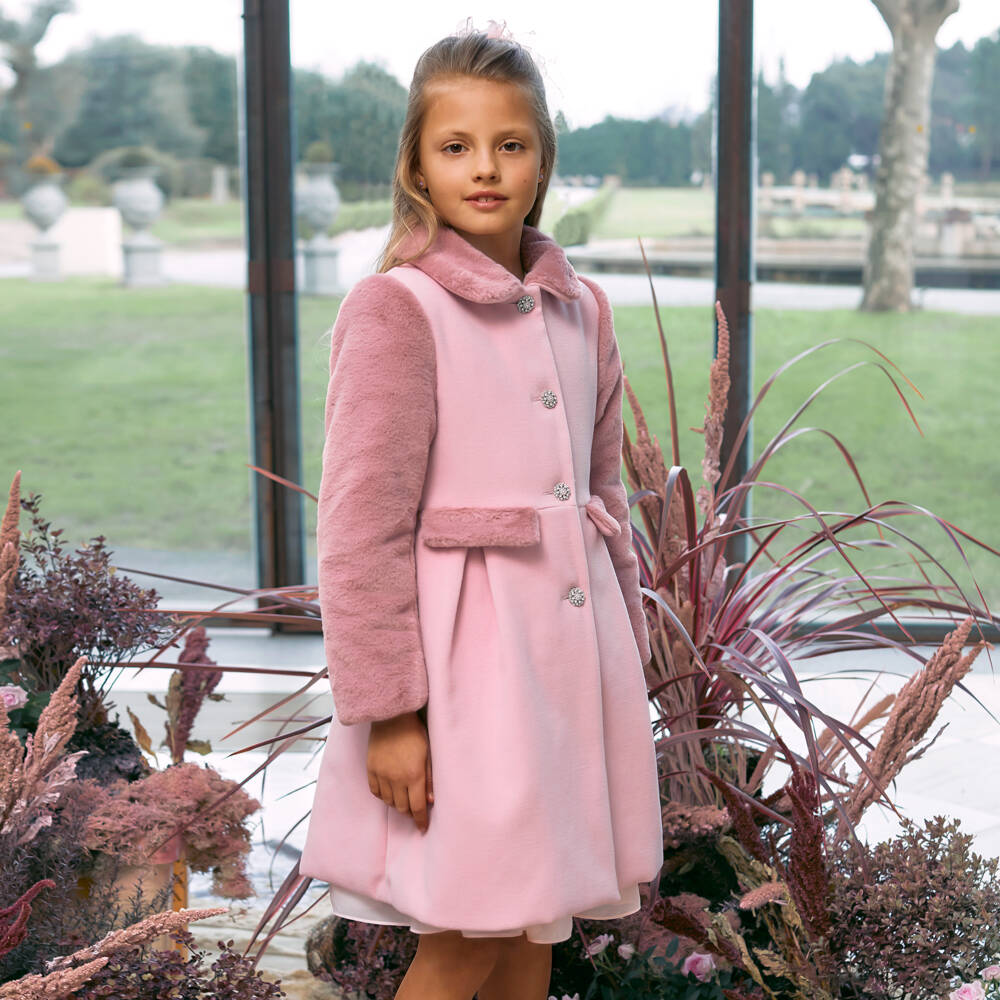 Patachou-Girls Pink Faux Fur Trim Coat | Childrensalon Outlet