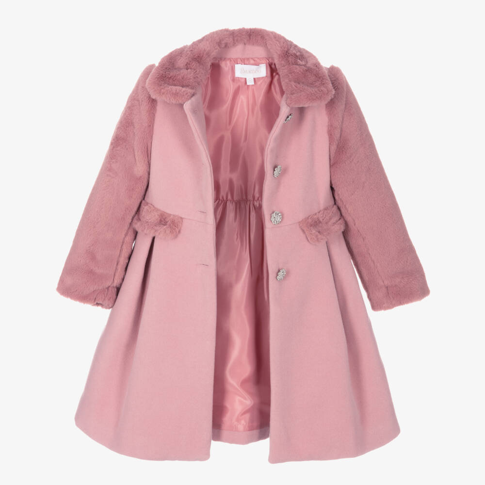 Patachou-Girls Pink Faux Fur Trim Coat | Childrensalon Outlet