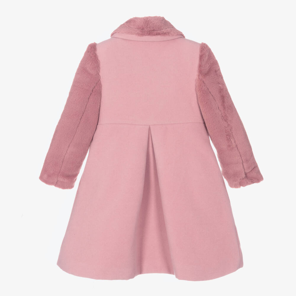 Patachou-Girls Pink Faux Fur Trim Coat | Childrensalon Outlet