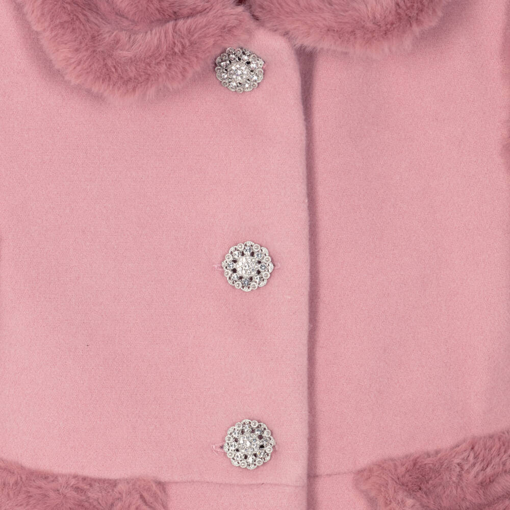 Patachou-Girls Pink Faux Fur Trim Coat | Childrensalon Outlet