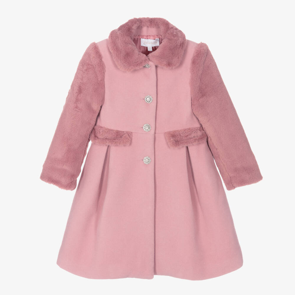Patachou-Girls Pink Faux Fur Trim Coat | Childrensalon Outlet