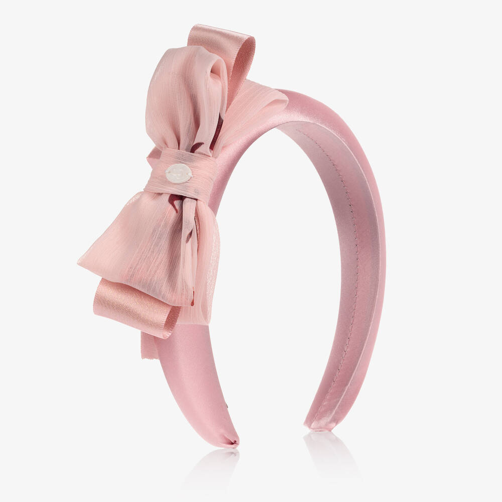 Patachou - Girls Pink Floral Bow Hairband | Childrensalon