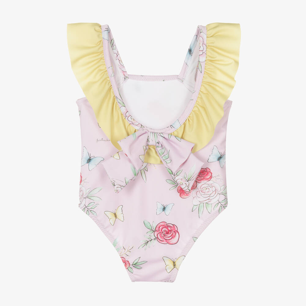 Patachou-Girls Pink Floral & Butterfly Print Swimsuit | Childrensalon Outlet