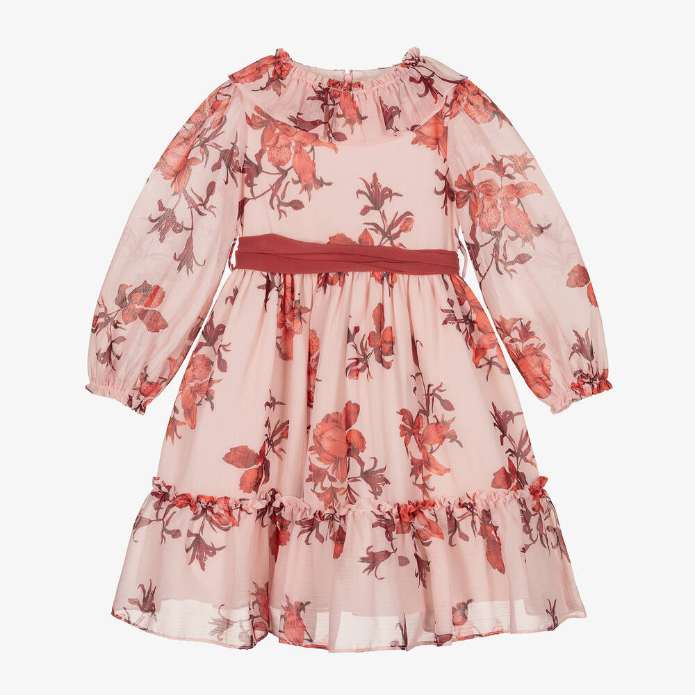 Patachou - Girls Pink Floral Chiffon Dress | Childrensalon