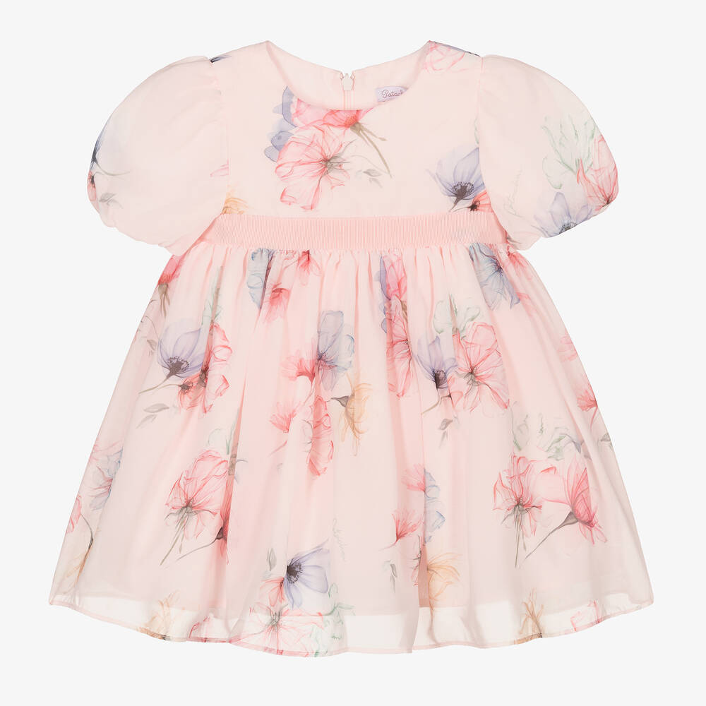 Patachou - Girls Pink Floral Chiffon Dress | Childrensalon Outlet