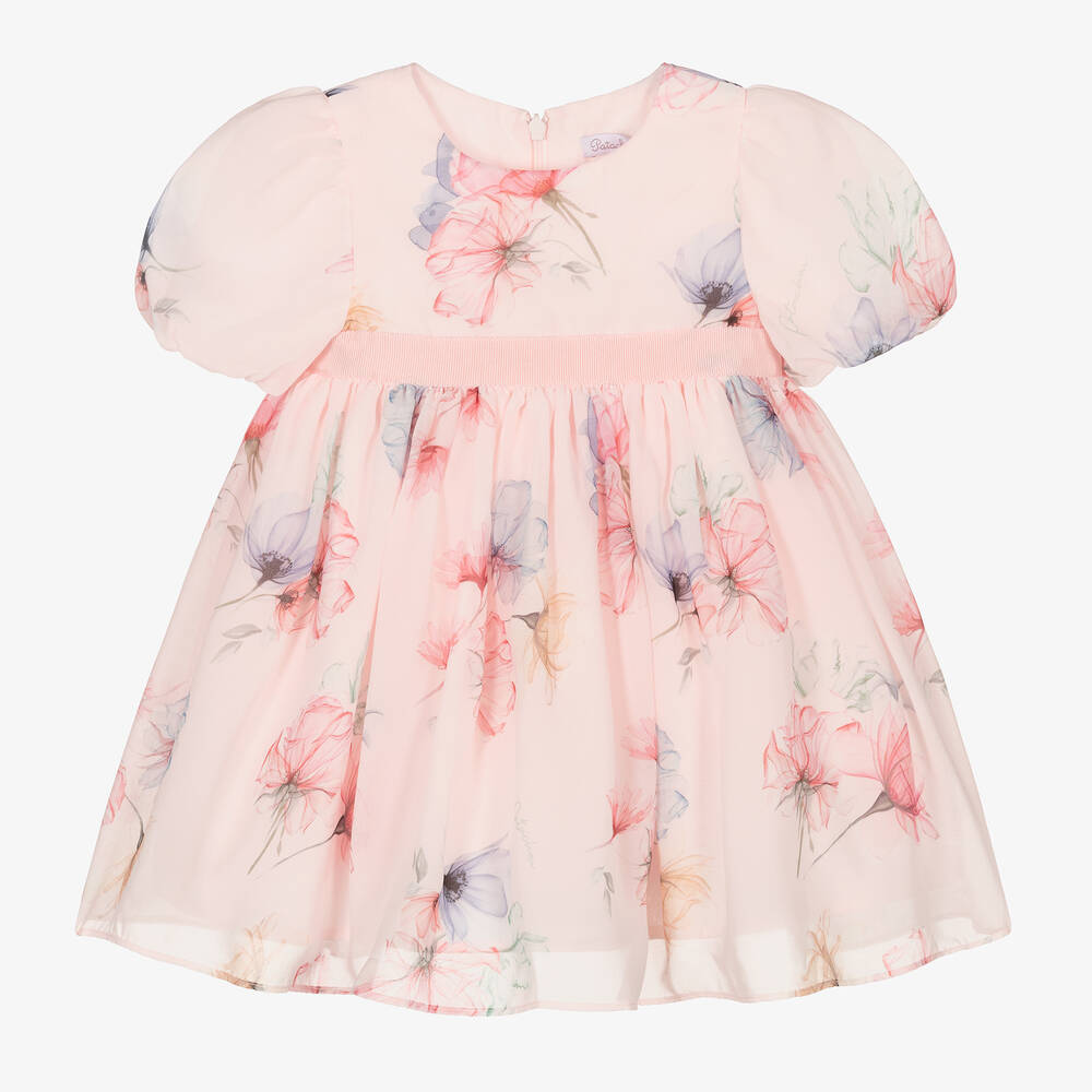 Patachou - Girls Pink Floral Chiffon Dress | Childrensalon