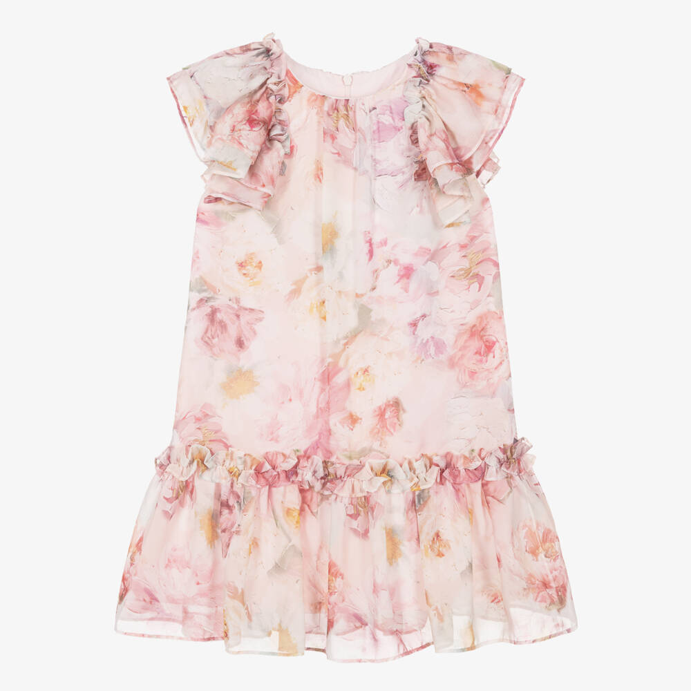 Patachou-Girls Pink Floral Chiffon Dress | Childrensalon Outlet