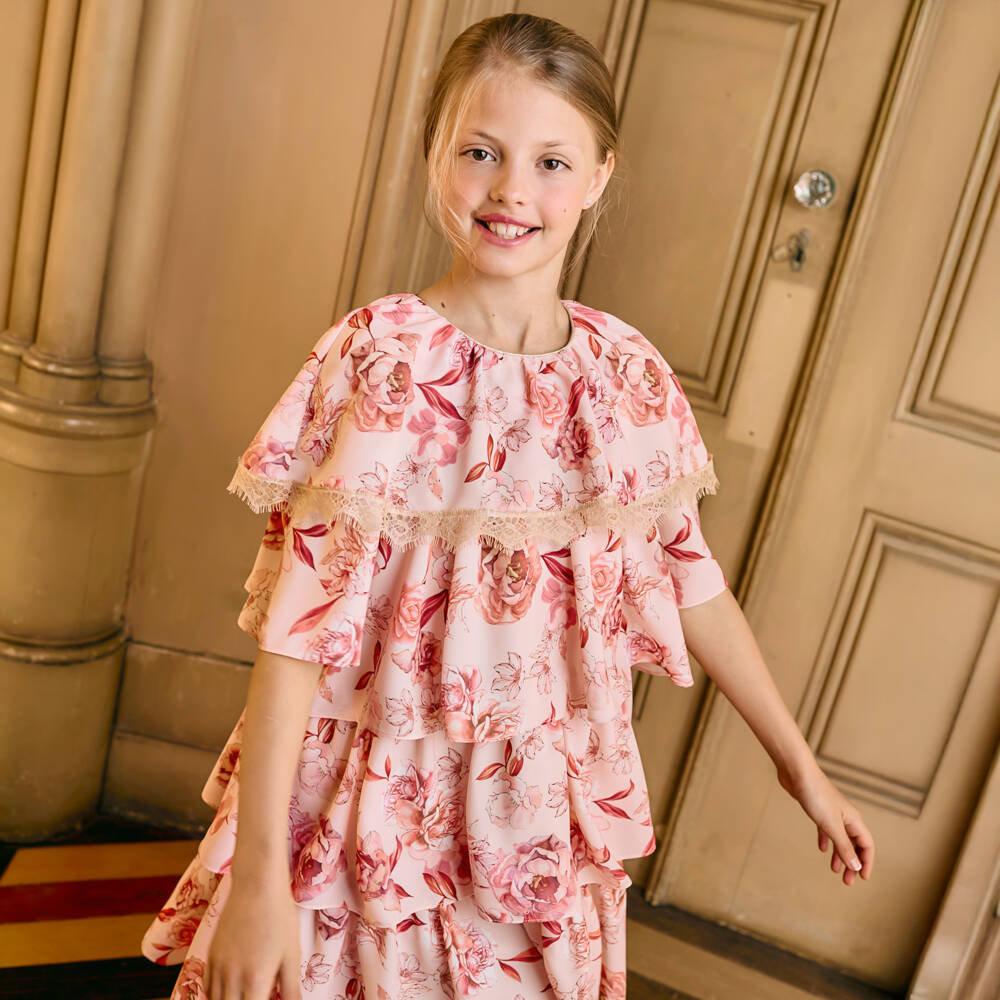 Patachou-فستان شيفون وردي مزين بالزهور للبنات | Childrensalon Outlet