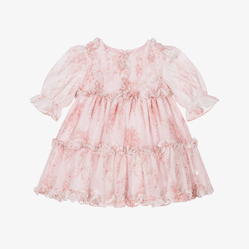 Patachou-Girls Pink Floral Chiffon Ruffle Dress | Childrensalon Outlet
