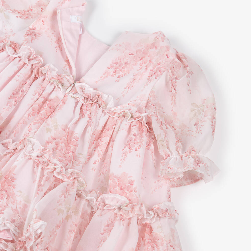 Patachou-Girls Pink Floral Chiffon Ruffle Dress | Childrensalon Outlet