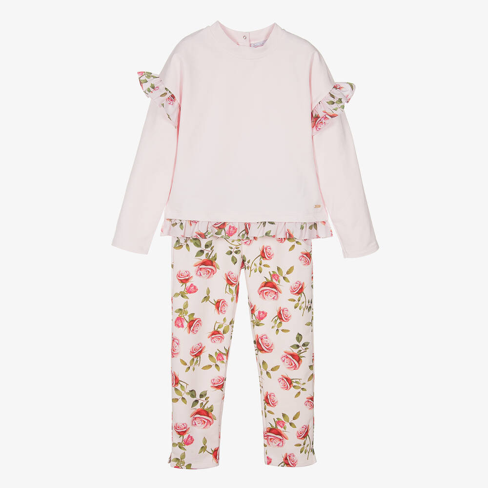 Patachou-Girls Pink Floral Cotton Tracksuit | Childrensalon Outlet