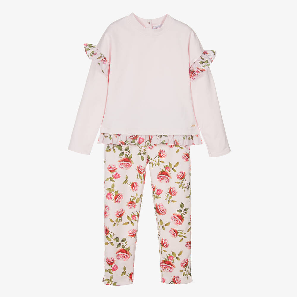 Patachou - Girls Pink Floral Cotton Tracksuit | Childrensalon