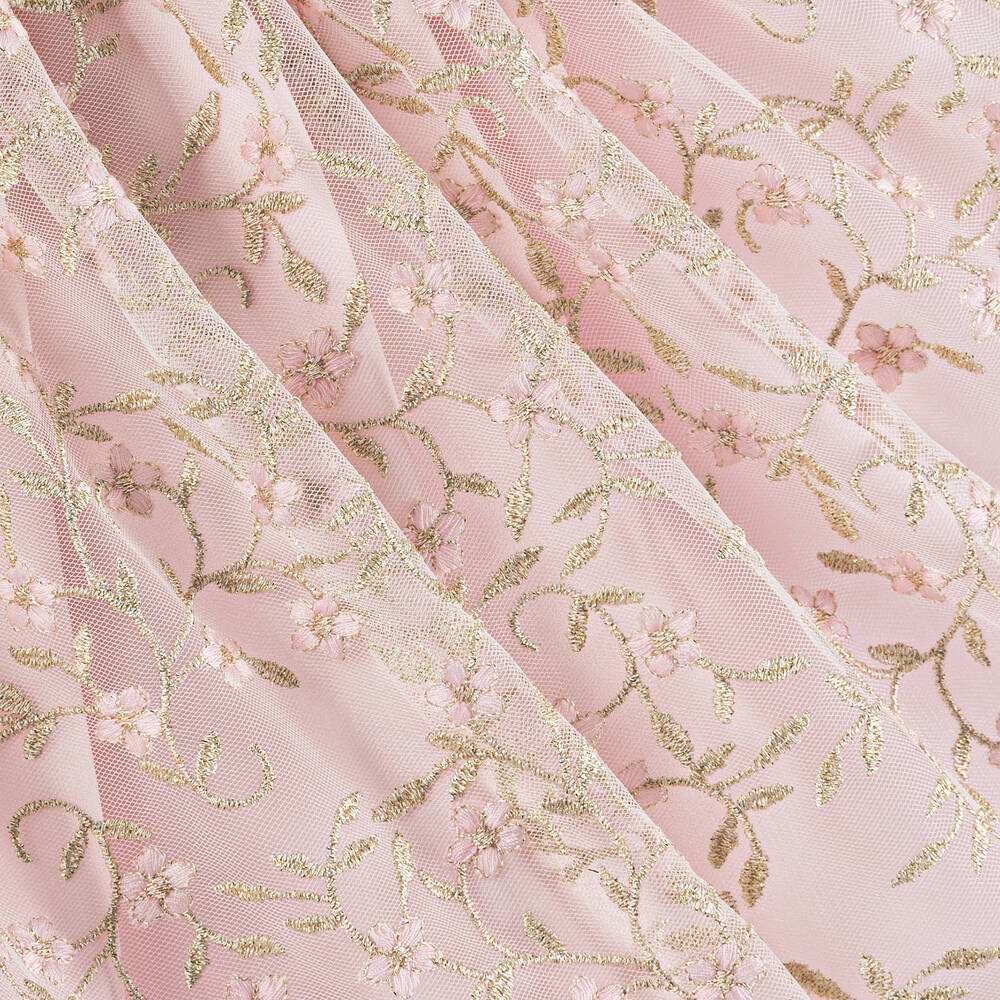 Patachou-Girls Pink Floral Embroidered Tulle Dress | Childrensalon Outlet