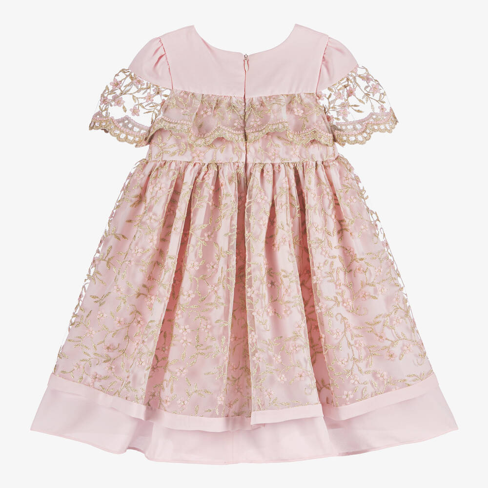 Patachou-Girls Pink Floral Embroidered Tulle Dress | Childrensalon Outlet
