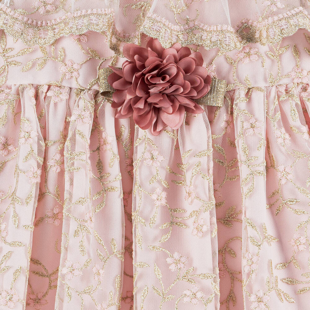 Patachou-Girls Pink Floral Embroidered Tulle Dress | Childrensalon Outlet