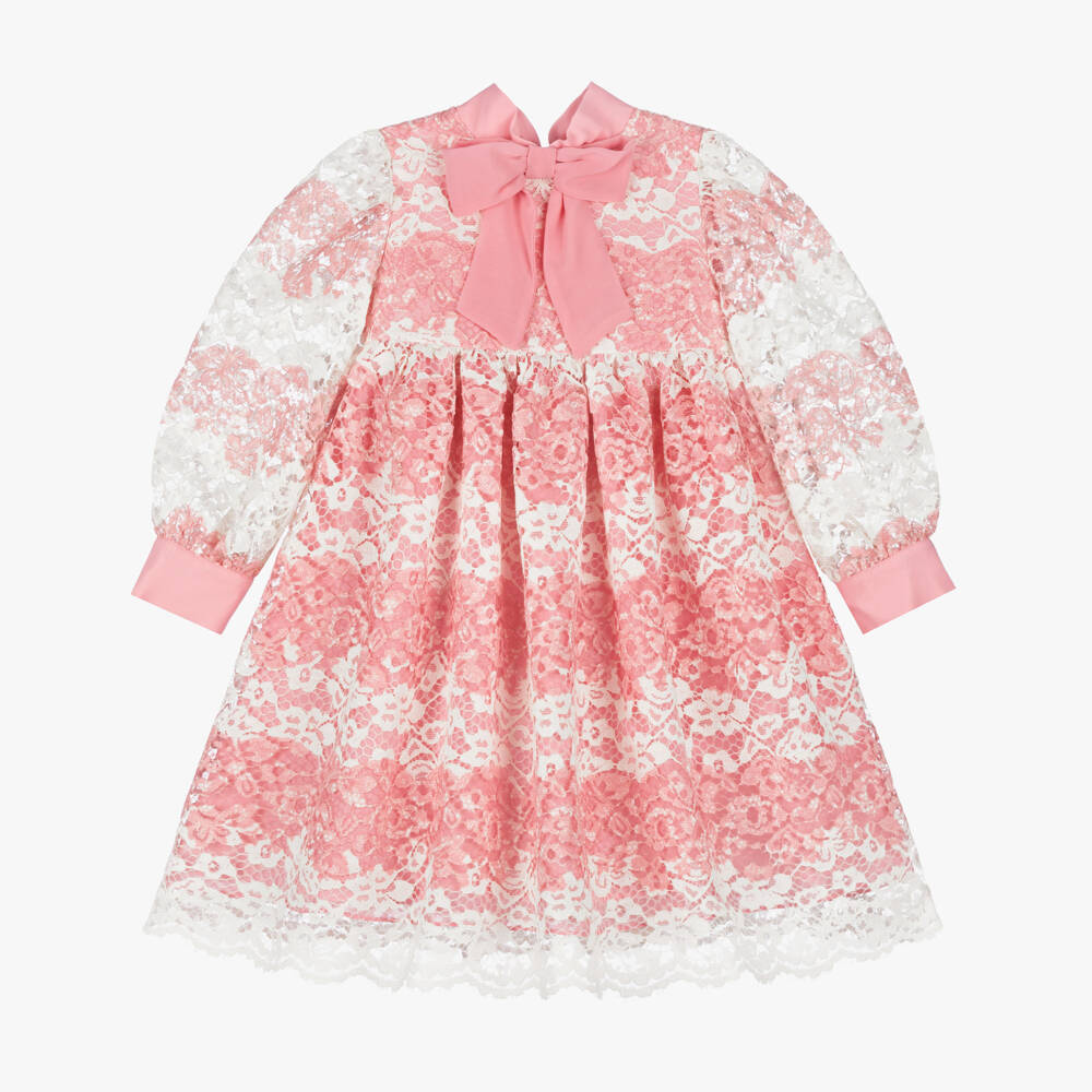 Patachou-فستان وردي مزين بالدانتيل والزهور للبنات | Childrensalon Outlet