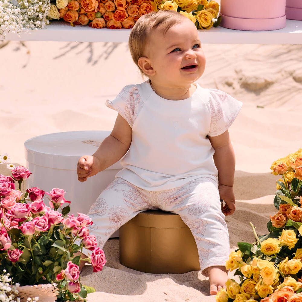 Patachou-Girls Pink Floral Leggings Ensemble | Childrensalon Outlet