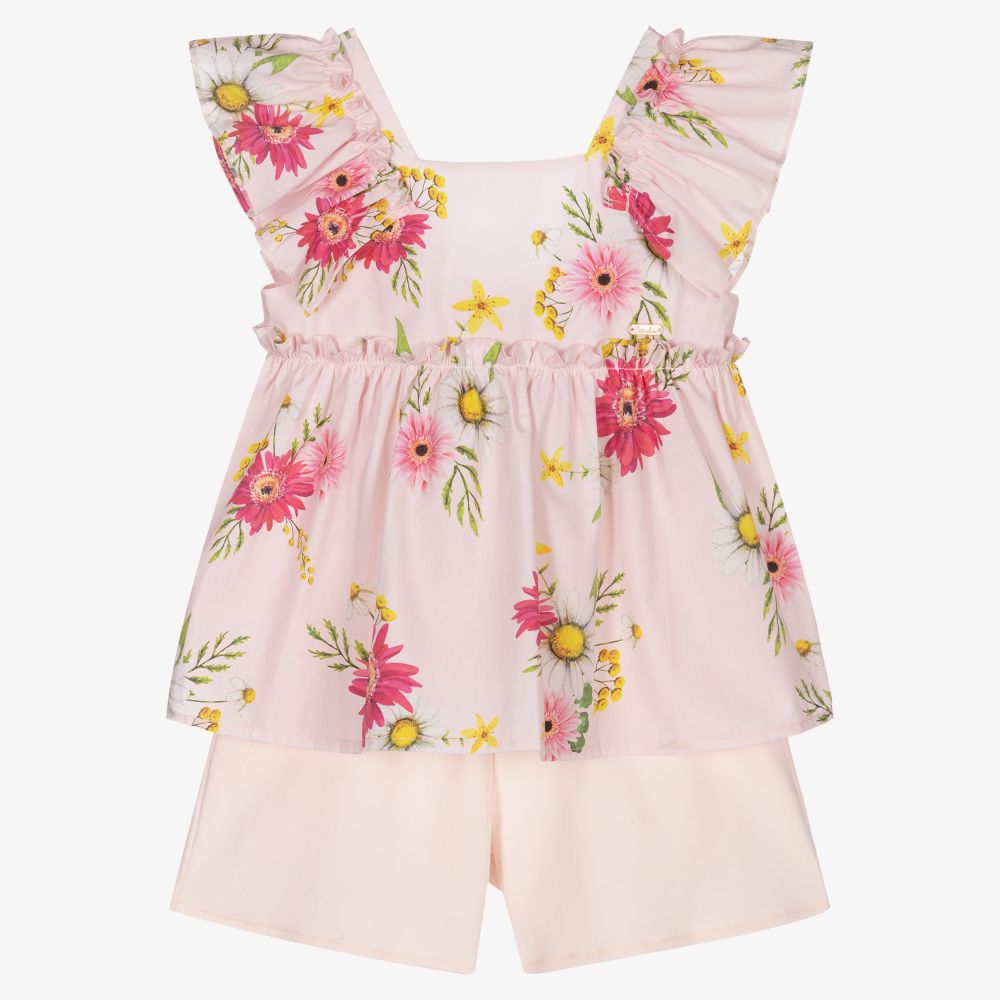 Patachou - Girls Pink Floral Shorts Set | Childrensalon