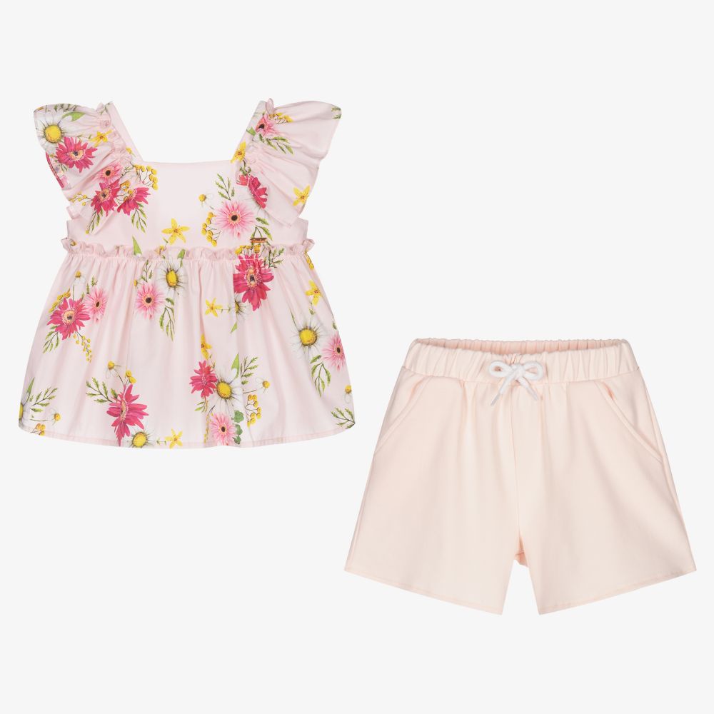 Patachou-Girls Pink Floral Shorts Set | Childrensalon Outlet