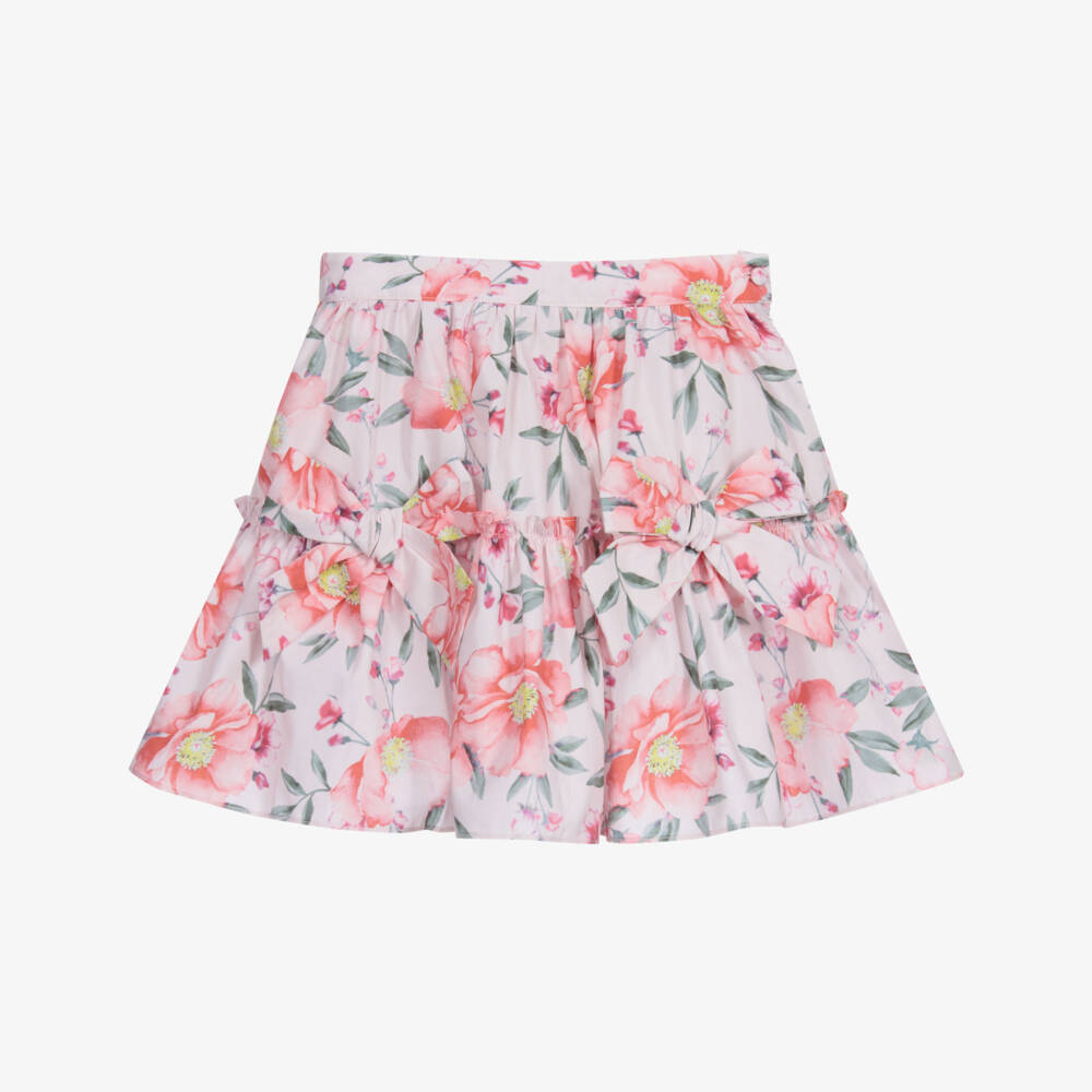 Patachou-تنورة قطن لون زهري بطبعة ورود | Childrensalon Outlet