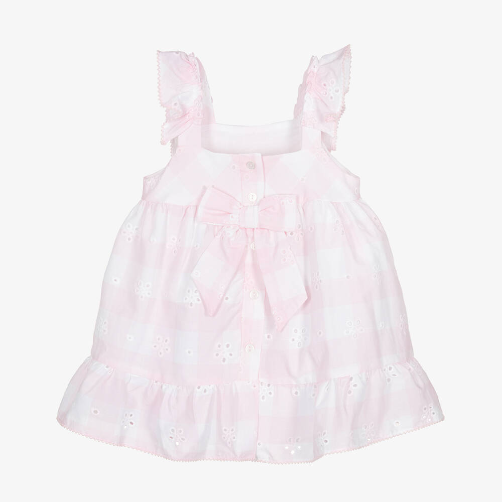 Patachou-Girls Pink Gingham Pinafore Dress | Childrensalon Outlet