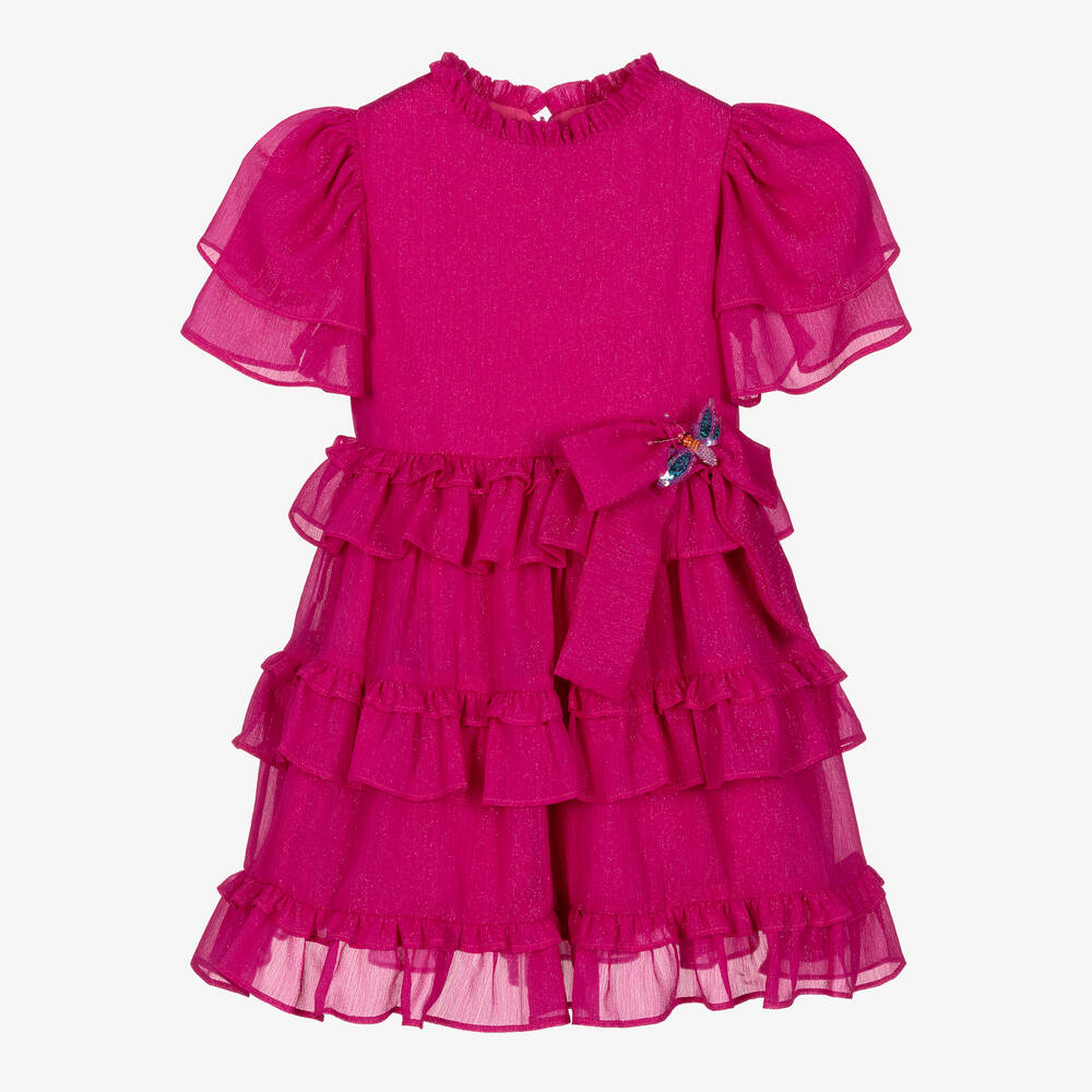 Patachou - Pinkes Crepe-Kleid mit Glitzer | Childrensalon
