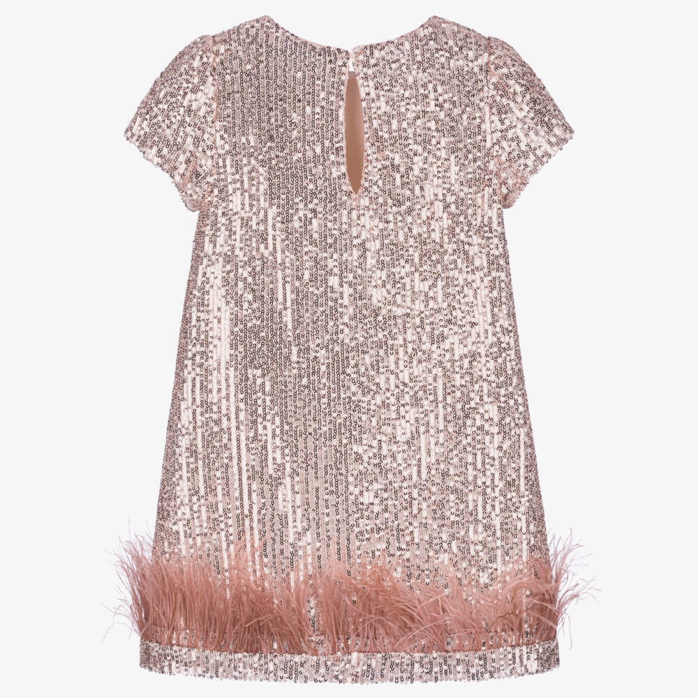 Patachou-فستان وردي براق مع ريش للبنات | Childrensalon Outlet