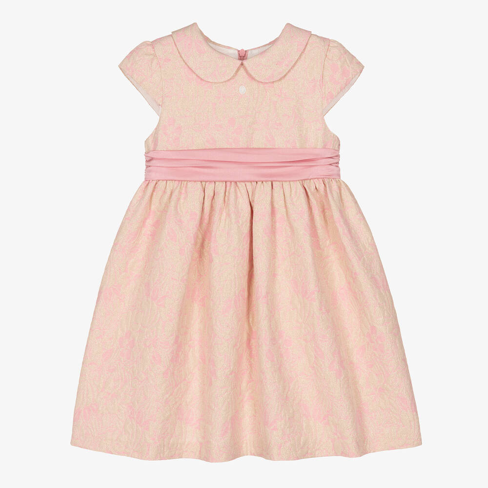 Patachou - Girls Pink & Gold Floral Jacquard Dress | Childrensalon