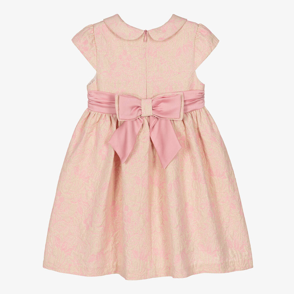 Patachou-Girls Pink & Gold Floral Jacquard Dress | Childrensalon Outlet