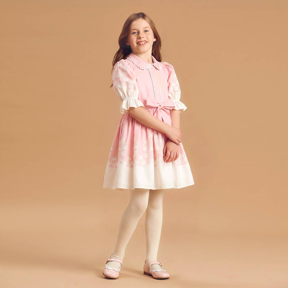 Patachou-Girls Pink & Ivory Floral Cotton Shirt Dress | Childrensalon Outlet