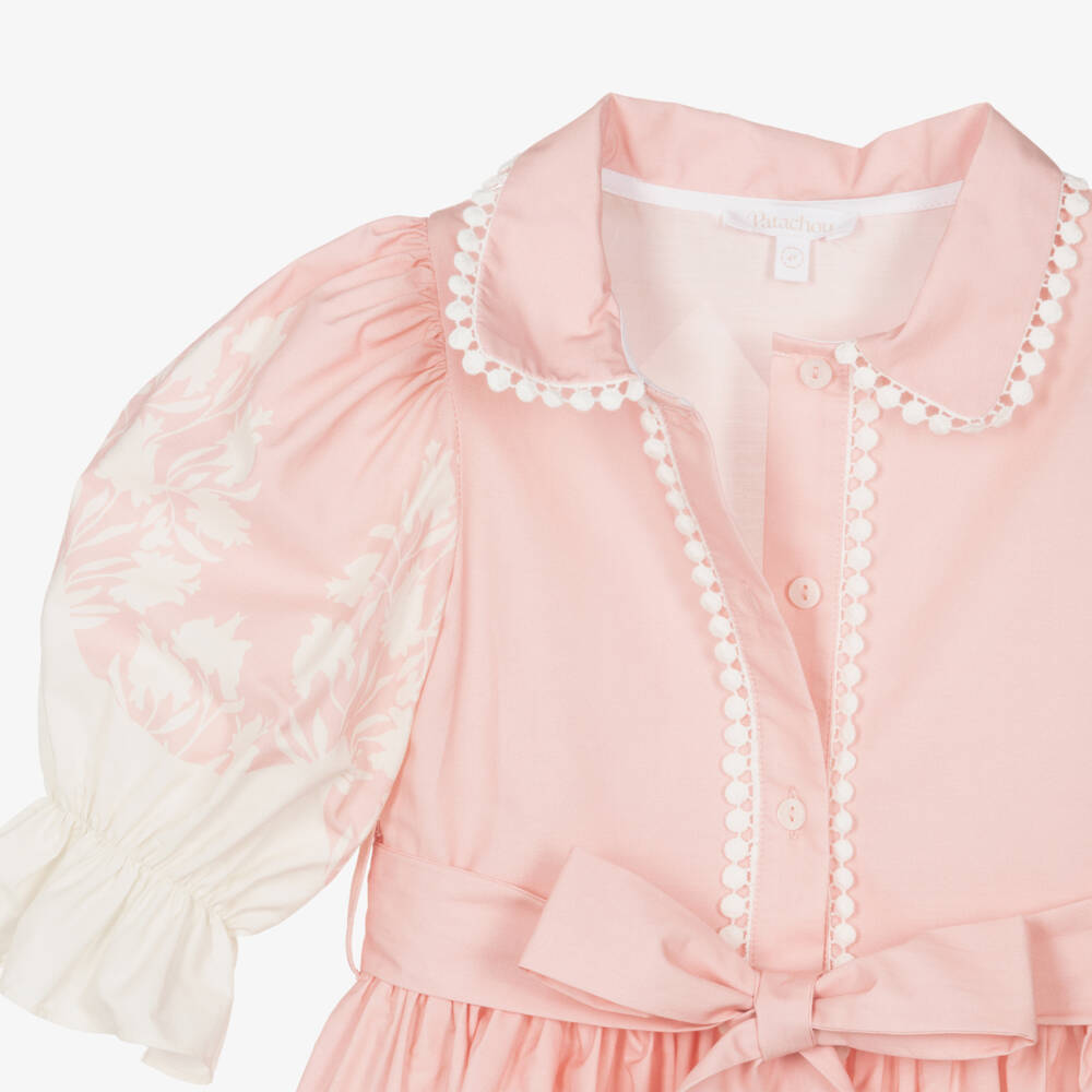 Patachou-Girls Pink & Ivory Floral Cotton Shirt Dress | Childrensalon Outlet