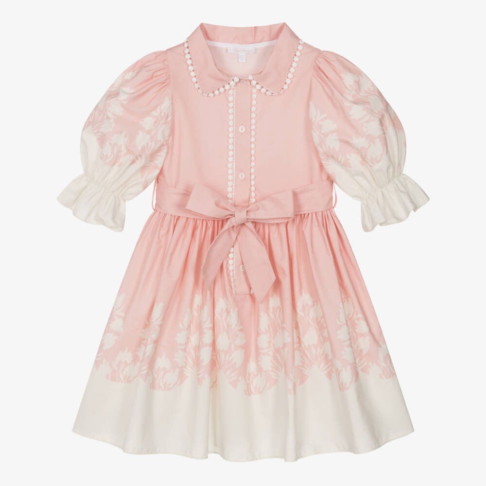 Patachou-Girls Pink & Ivory Floral Cotton Shirt Dress | Childrensalon Outlet