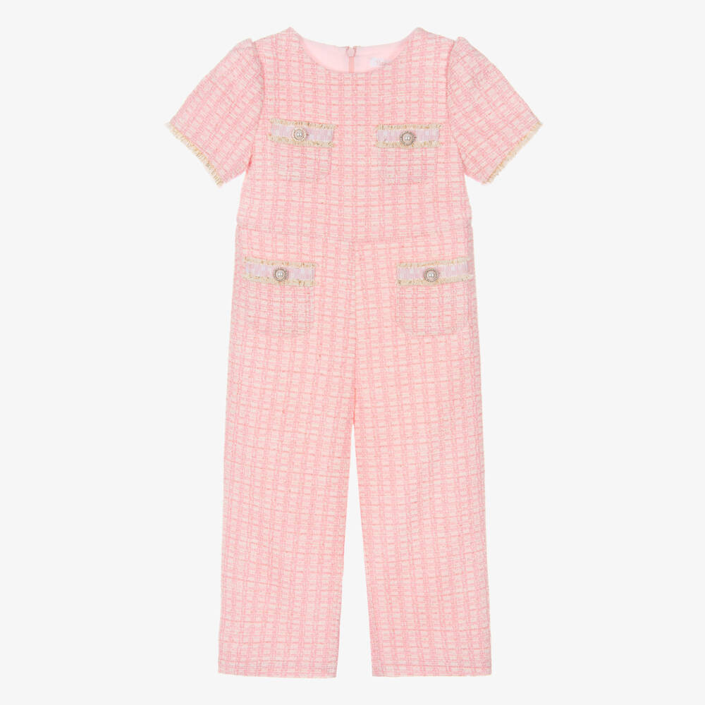 Patachou-Элегантный розовый твидовый комбинезон для девочек | Childrensalon Outlet