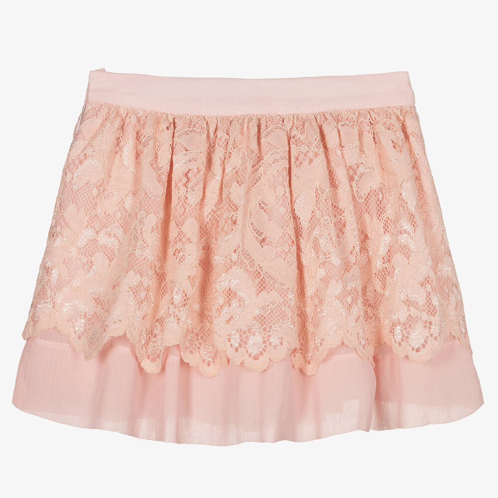 Patachou-Girls Pink Lace Chiffon Skirt | Childrensalon Outlet