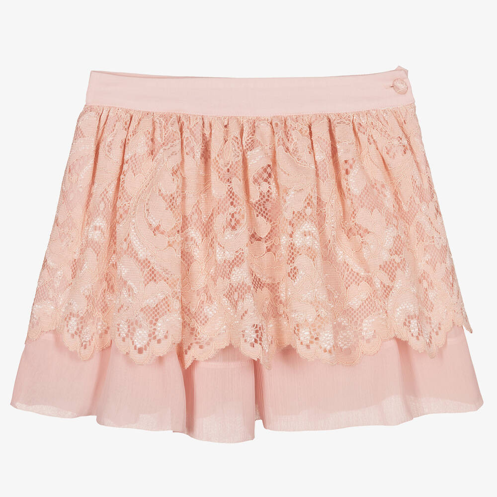 Patachou - Розовая шифоновая юбка с кружевом для девочек | Childrensalon