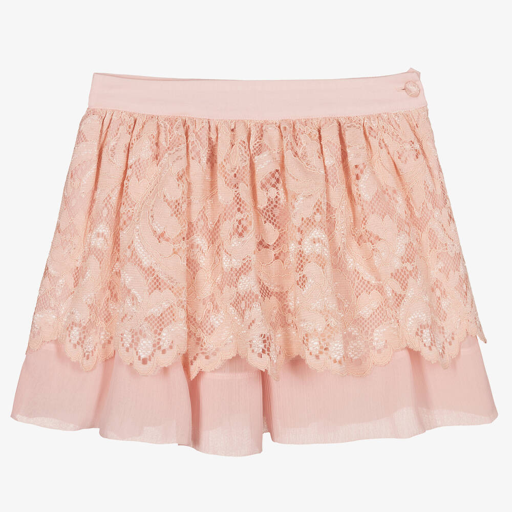 Patachou - Jupe rose dentelle mousseline Fille | Childrensalon