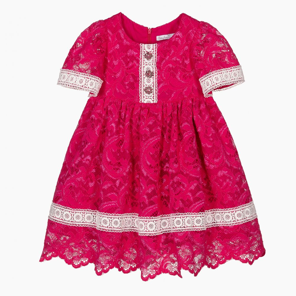 Patachou - Robe rose à dentelle Fille  | Childrensalon
