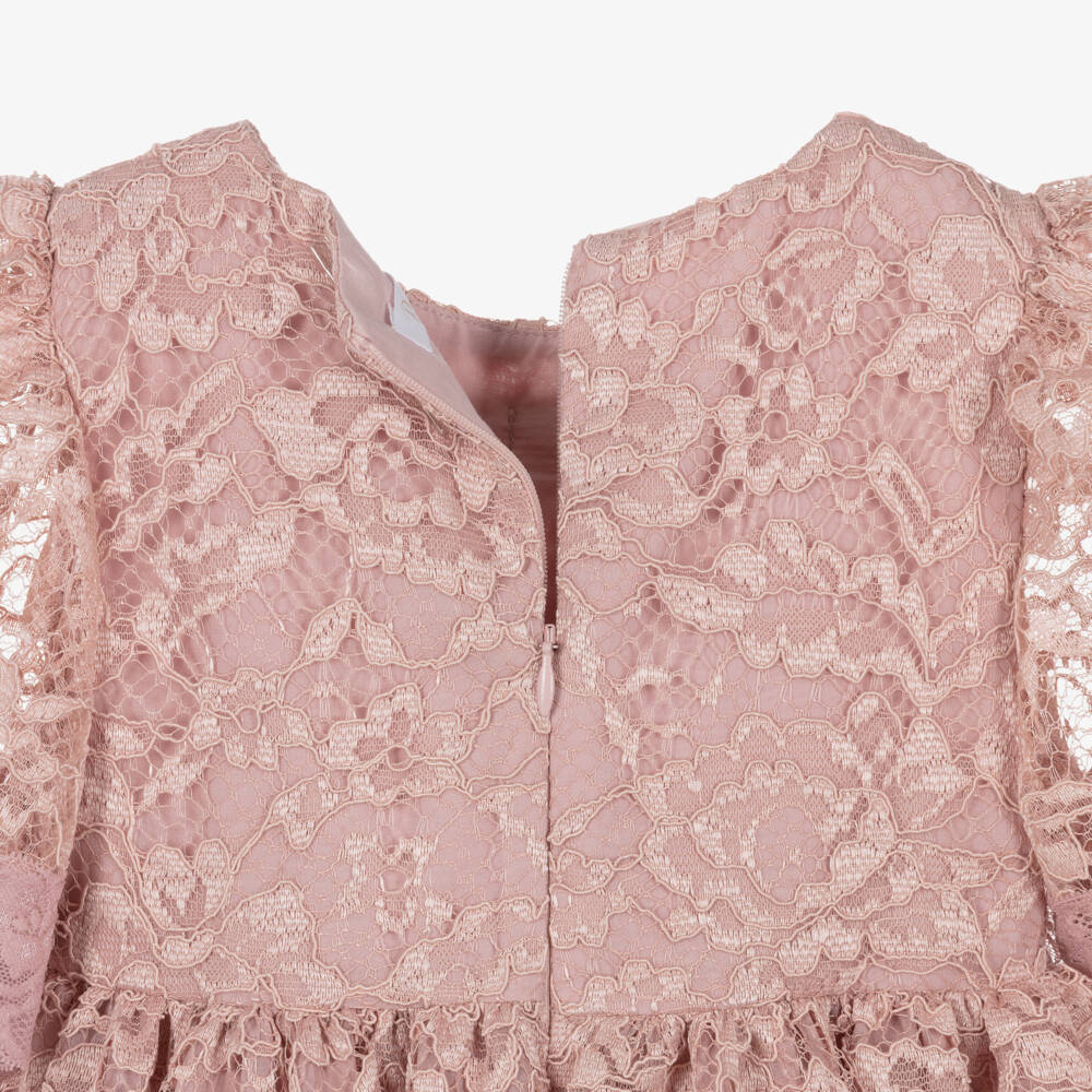 Patachou-Girls Pink Lace Dress with Chiffon Bow & Diamanté Detail | Childrensalon Outlet