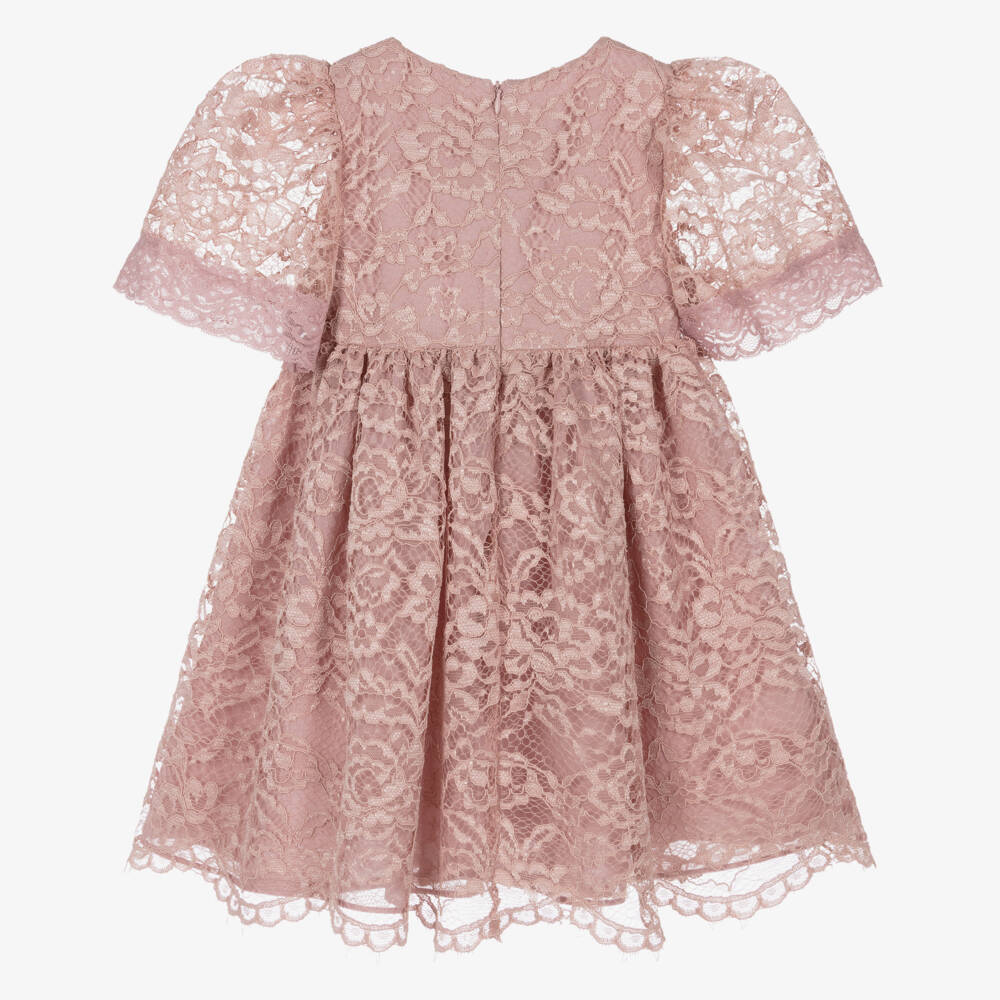 Patachou-Girls Pink Lace Dress with Chiffon Bow & Diamanté Detail | Childrensalon Outlet