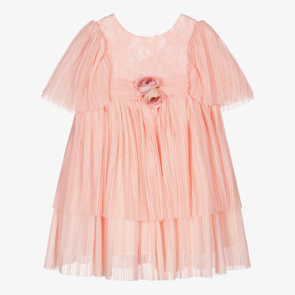 Patachou - Girls Pink Lace & Tulle Dress | Childrensalon