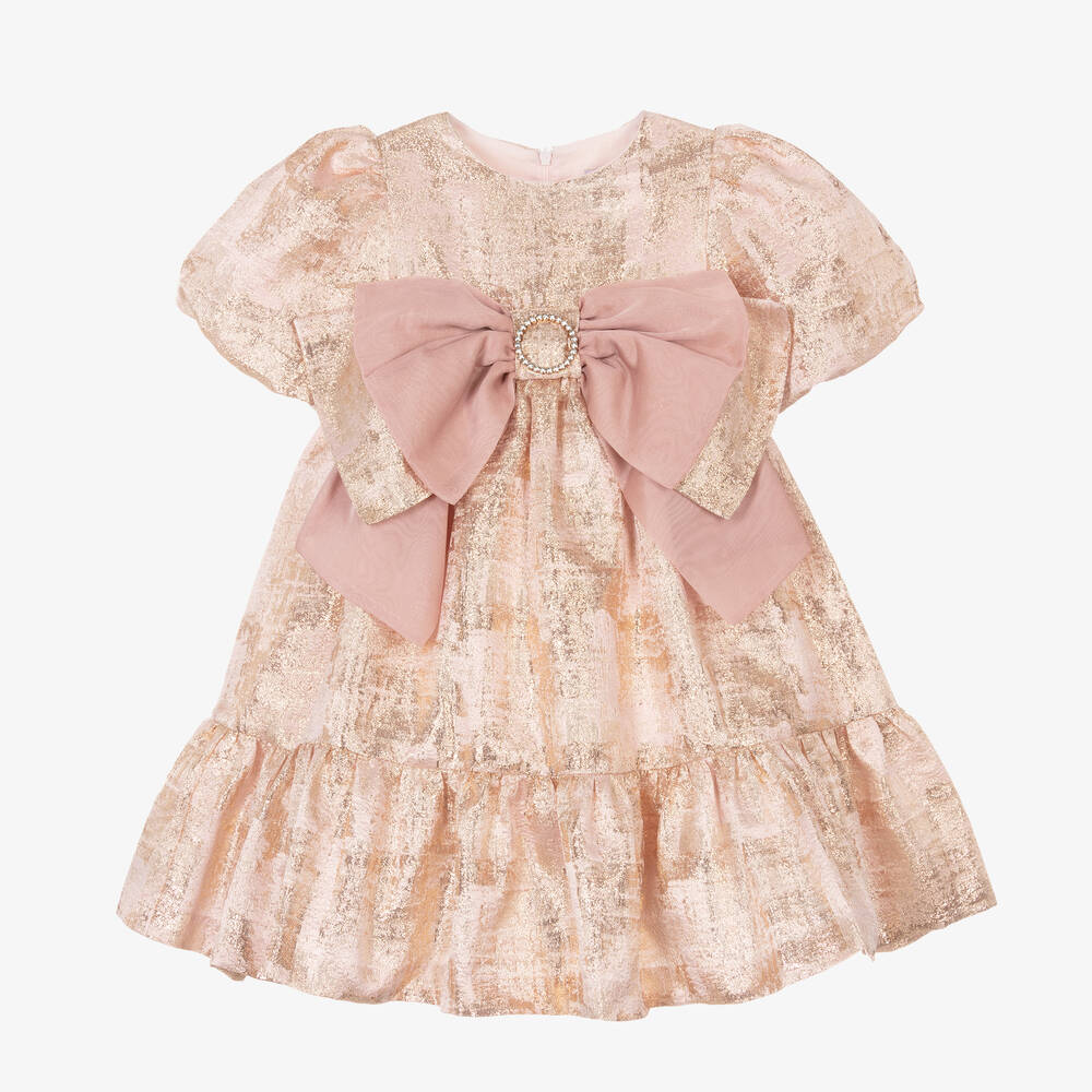 Patachou - Золотистое платье с розовым бантом | Childrensalon