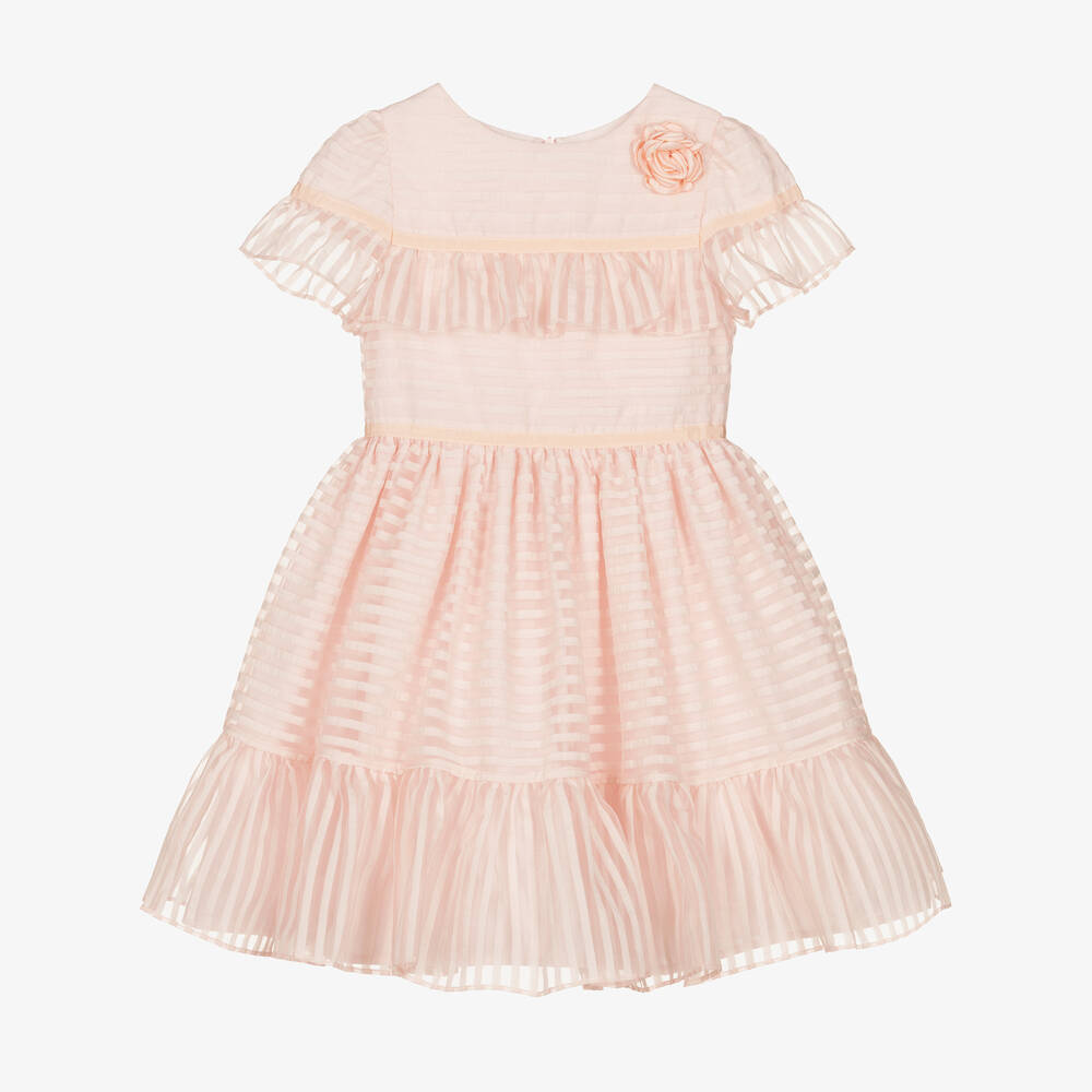 Patachou - Girls Pink Organza Stripe Dress | Childrensalon