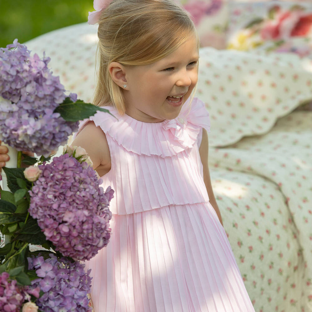 Patachou-Girls Pink Pleated Cotton Dress | Childrensalon Outlet
