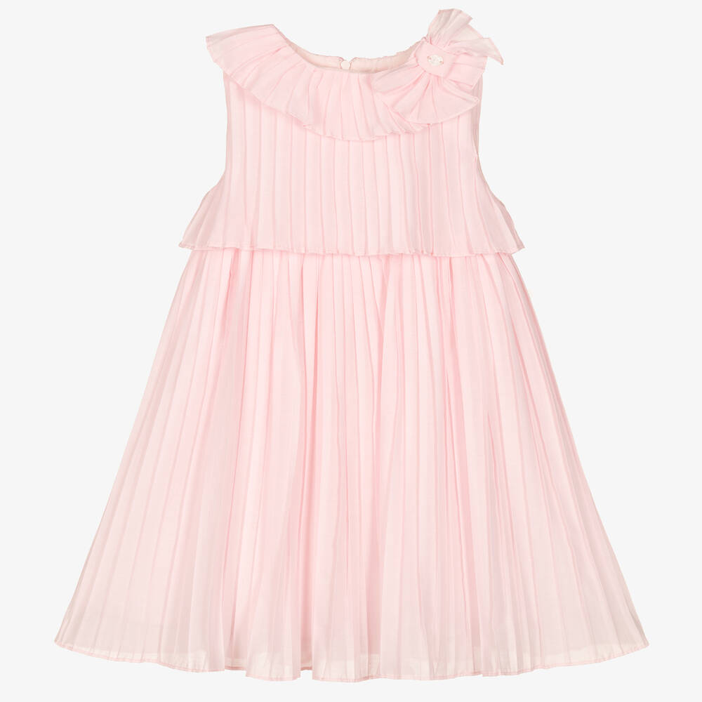 Patachou - Girls Pink Pleated Cotton Dress | Childrensalon